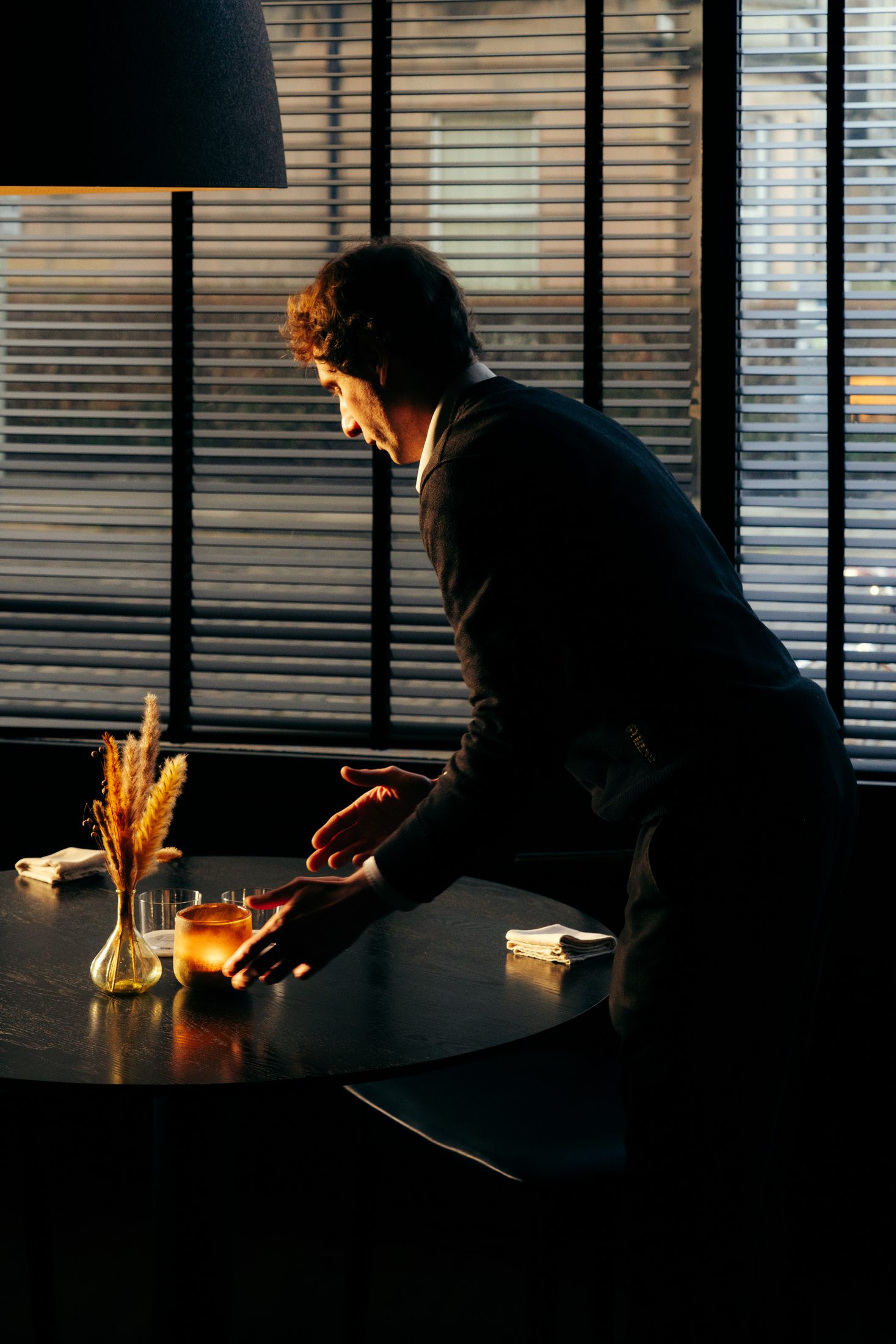 The dining room at Cardinal, Edinburgh, lit for dinner service